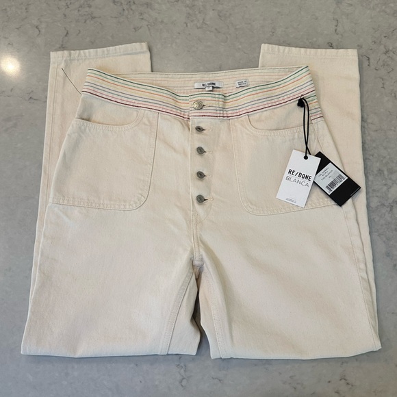 Re Done Re/Done Denim Blanca Jeans White Cream Rainbow Stitching 30 - Picture 4 of 6